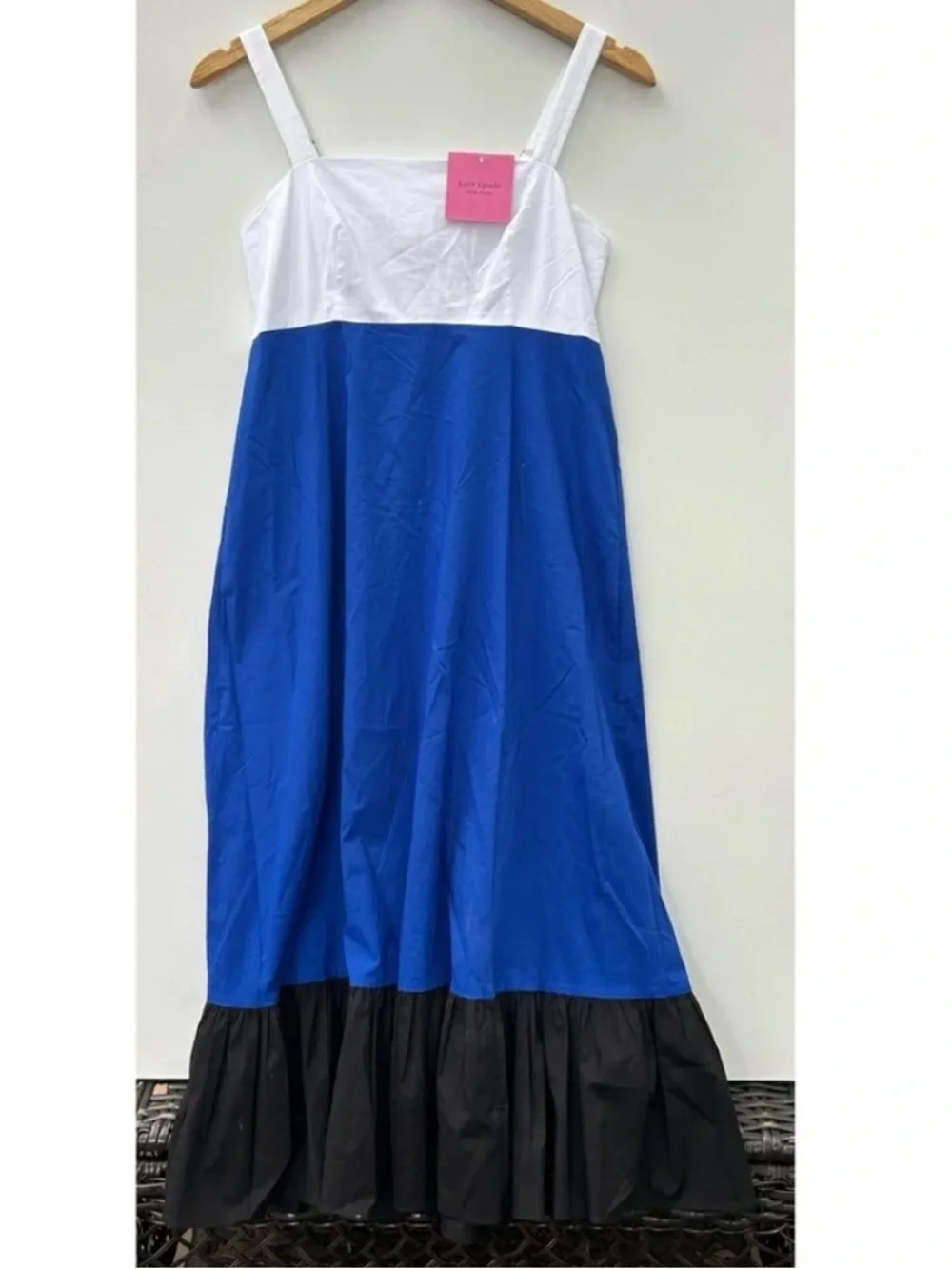 kate spade Blue, White and Black Colorblock Maxi Dress